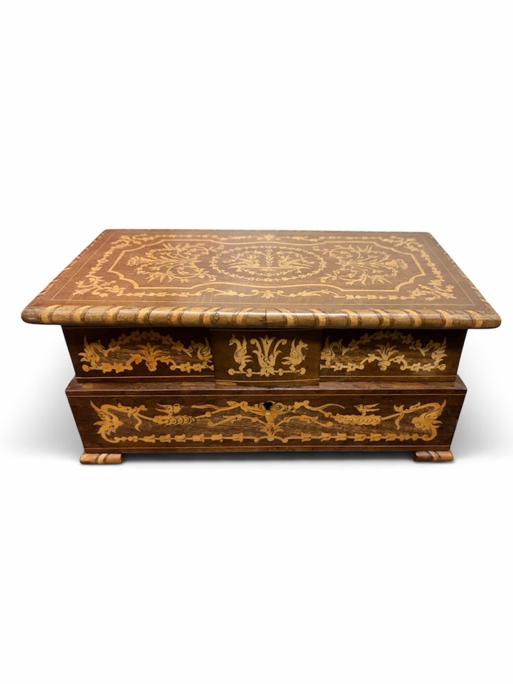 Vintage Handcrafted Brown Inlaid Wooden Musical Jewelry Box